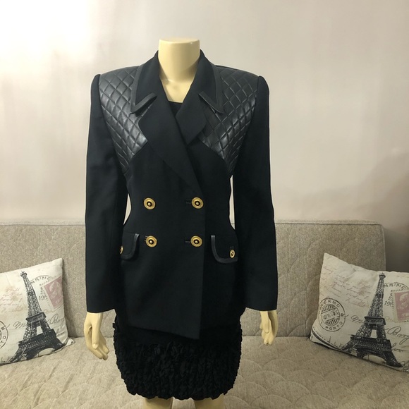 🌺🌺🌺Alberto Makali Black wool & leather Jacket size 6 - Picture 2 of 8